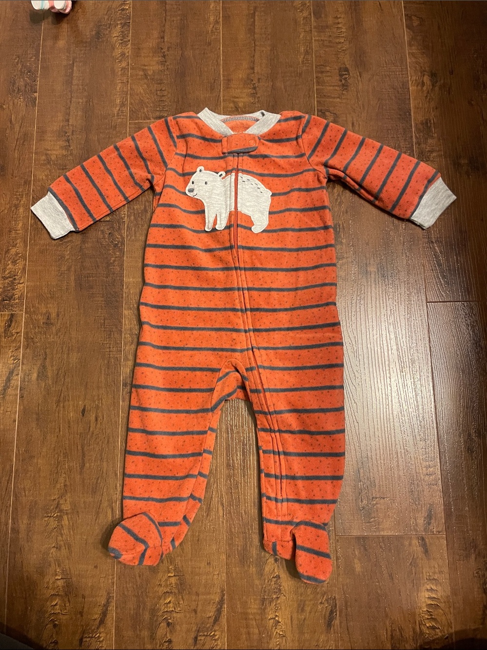 Striped Orange Footed Pajamas with Polar Bear Applique